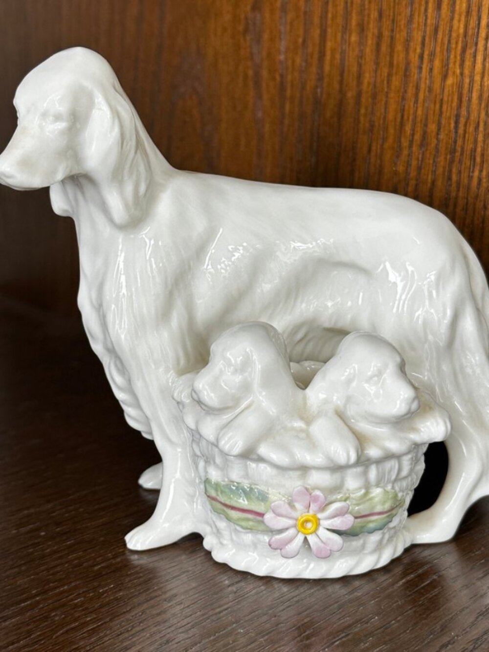 Belleek Floral Treasures Afghan Hound with Puppies Figurine 1999 Irish Porcelain